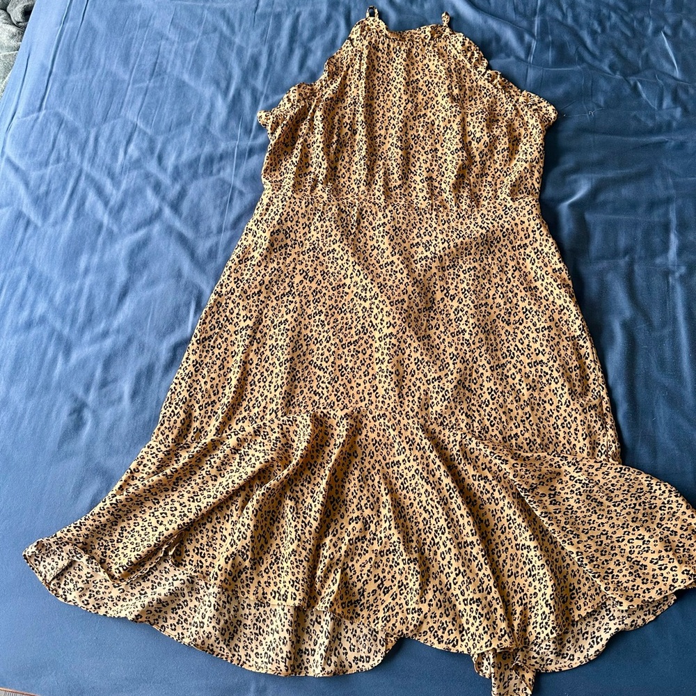 Who What Wear Tan Leopard Midi Dress
